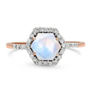 Authentic Lab Grow Beautiful Moonstone Ring 925 Sterling Silver Ring, Rose Gold Plated