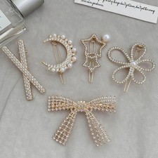 Hair Clip Set Chic Rhinestone with Pearl Accents Gold Barrette Set