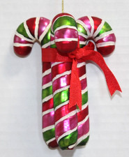 3 Figural Glass Striped Candy Canes Christmas Ornament