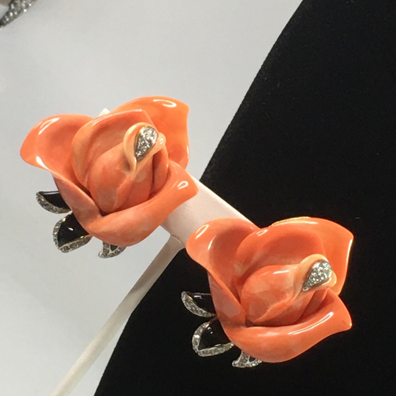 VTG Kenneth Jay Lane KJL Peach Lucite Rose Black … - image 12