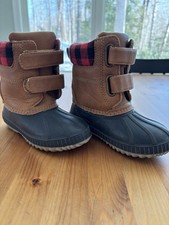 GAP Kids Duck Boot Size 9/10 Cognac Upper W Plaid Trim Thinsulate Lining EUC