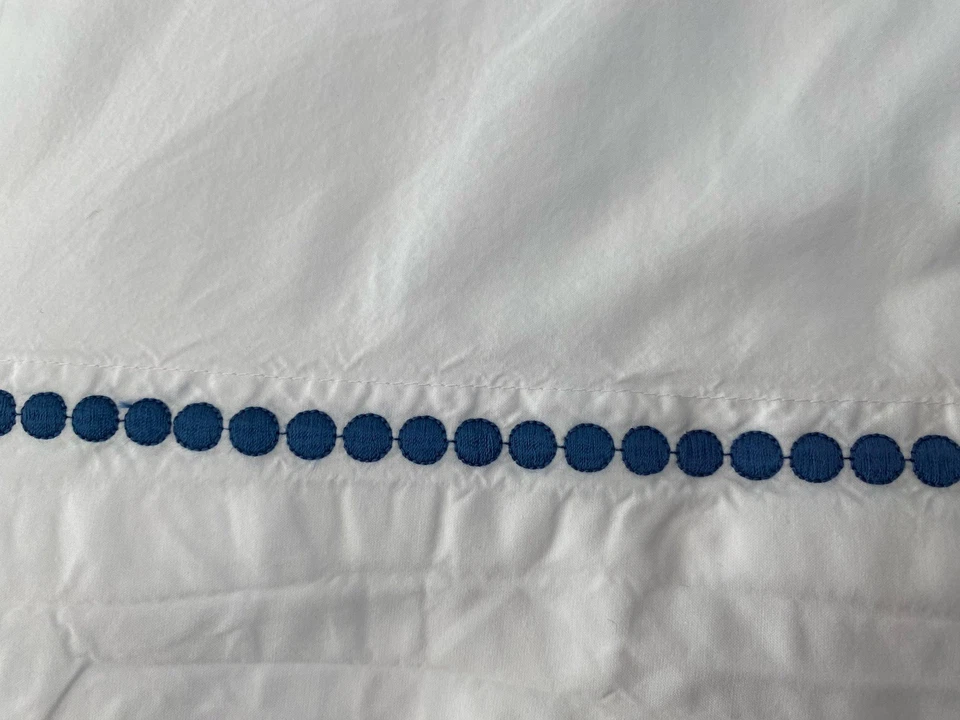 "Sábana plana Pottery Barn tamaño doble 104"" por 53", punto perla audaz azul marino cotten" Foto 4 de 4