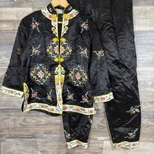 Vintage Golden Bee Silk Pajama Set Women  s Chinese Kimono Size Large