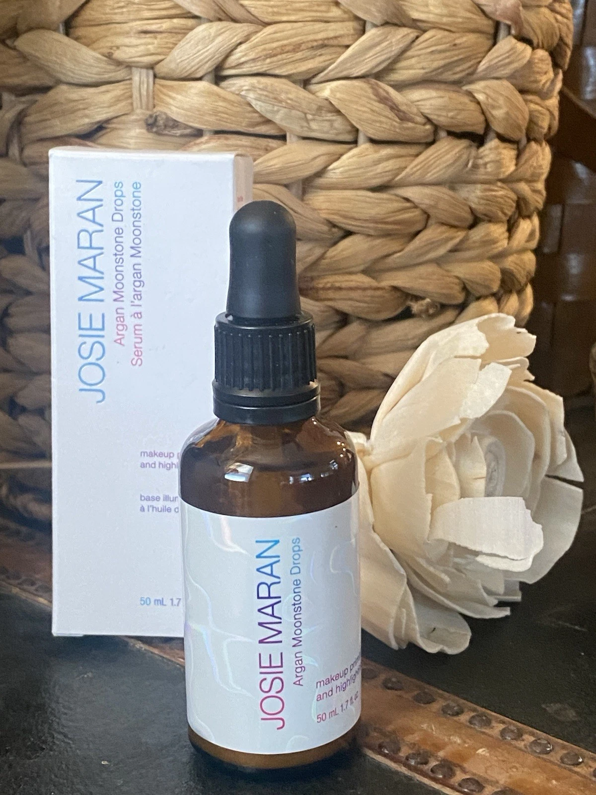 NEW Josie Maran Argan Moonstone Drops Makeup Priming Highlighting Oil 1.7oz NIB