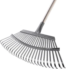 Yocada 19.3" Garden Leaf Rake Wide Heavy Duty Adjustable Long Handle Yellow 