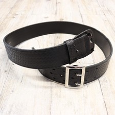 Perfect Fit Sam Browne Duty Belt (SIZE 56) Basket Weave Leather, Chrome Buckle
