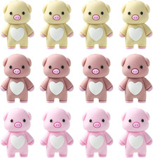 12 Pcs 3D Pig Silicone Focal Beads for Keychain Making Cute Animals Focal Bea...