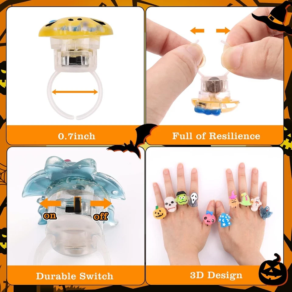 50 piezas de anillos de iluminación LED de Halloween - Favores de fiesta brillantes intermitentes para niños y adultos Foto 4 de 4