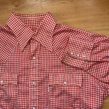 VTG 1970s Levi's Men's L Regular Red White Check Cotton Woven Button-Down Shirt