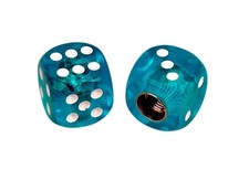 Porkchop Dice Bicycle Tire Schrader Valve Caps Pair - Clear Turquoise W White