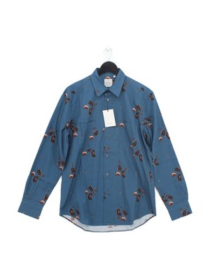 Paul Smith Herren Hemd M Blau Grafik 100% Baumwolle Basic Neu Mit Etikett