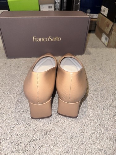 Franco Sarto Womens Racer Slingback Low Block Heel Pointed Toe Pump, Beige - Picture 3 of 6