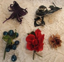 5 Different 1950's Vtg. Hat Trim Millinery Fabric  Plastic Flowers - 2 w/ Tags