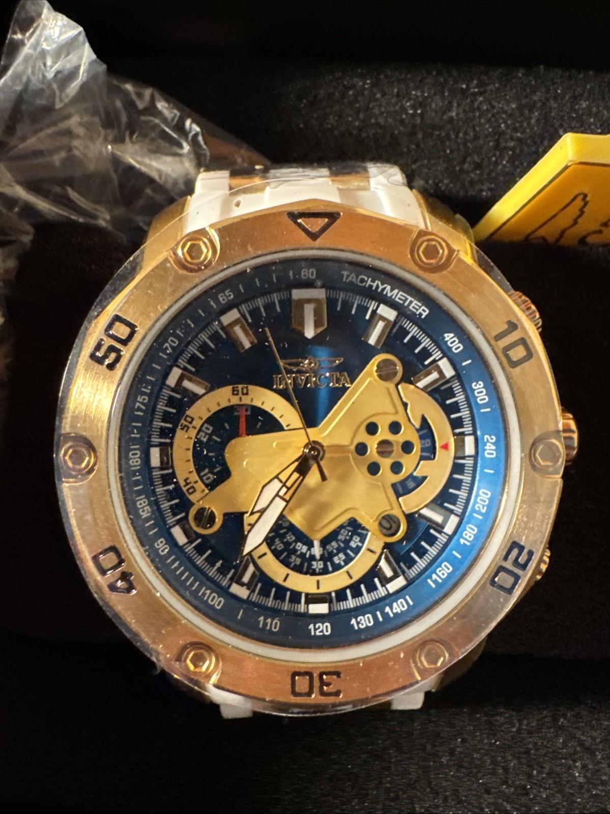 Invicta 23423 Chronograph Blue Dial Rose Gold White Strap NIB