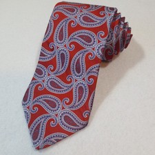 Hart Schaffner Marx Tie Red Blue Paisley 100% Silk Made in USA Jacquard Classic