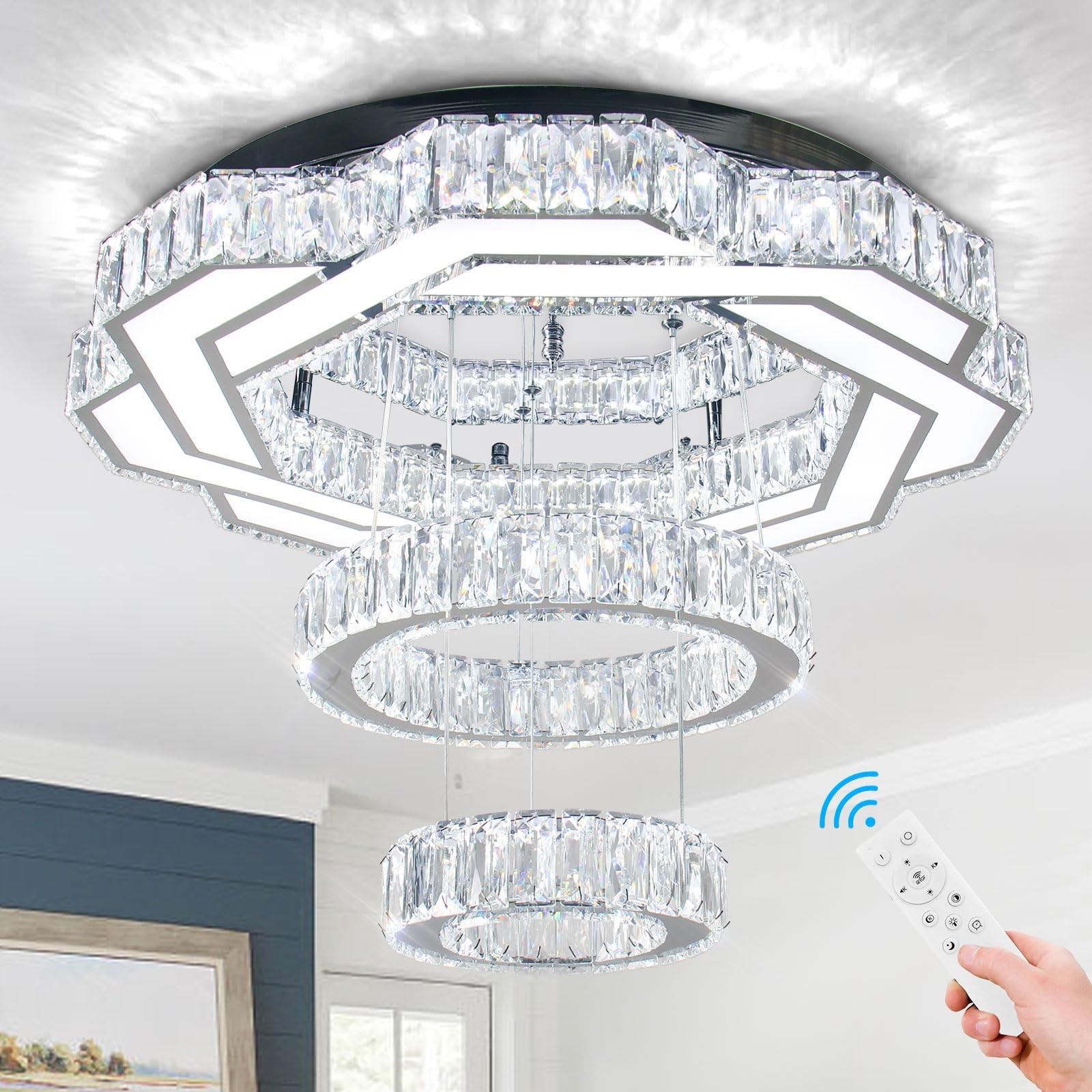 22.5-Inch Modern LED Crystal Ring Chandelier for Living Room