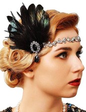 GENBREE 1920s Flapper Headband Gatsby Headpiece Black Feather One Size,