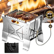 Gasgrill Campinggas Gas Holzkohle Tragbar Edelstahl BBQ Gasgrill Tischgrill