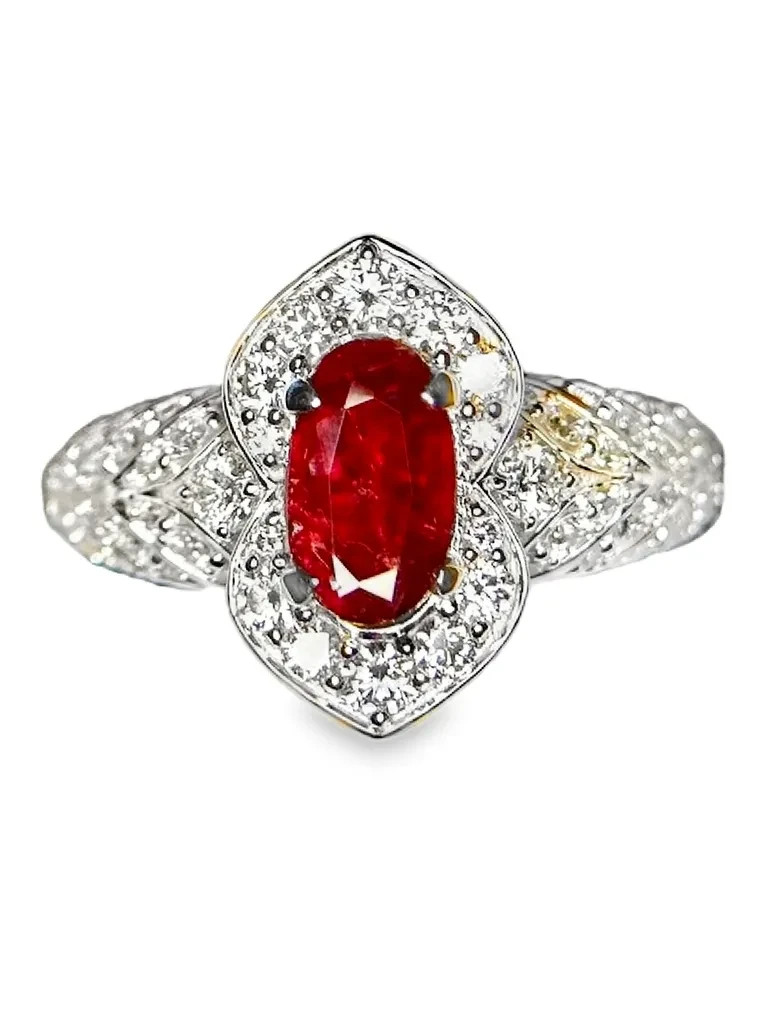 IGI Certified 2.26ct. tw. Ruby - Diamond No heat Red Ruby Ring 14 kt. White gold