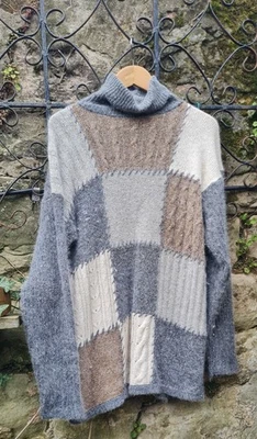Vintage 90s Segue Luxury Silk & Angora Patchwork Turtleneck - Size L - Bild 1 von 4
