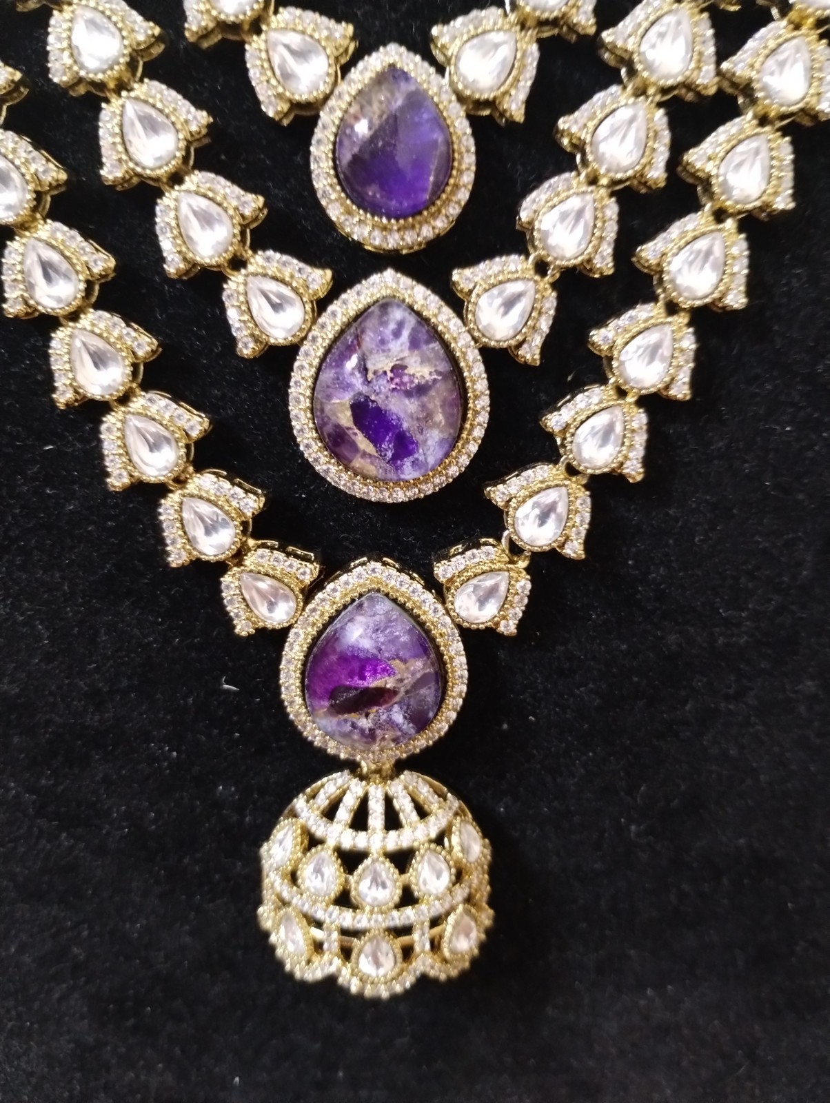 3 Layer Rhinestone Statement Necklace - image 3