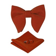 Mens Pretied Bowties Velvet Solid Color Adjustable Oversized Tuxedo Brick-red