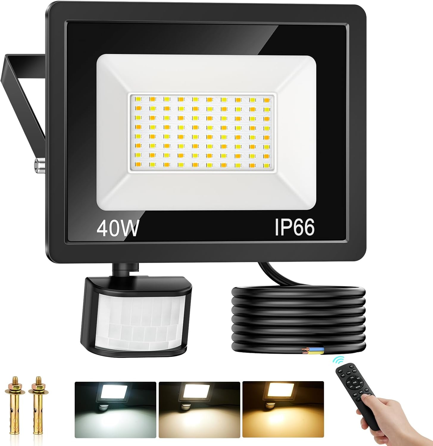Projecteur LED extérieur 40W 4500LM éclairage de sécurité étanche avec télécommande