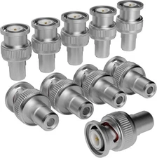 Elecan BNC to RCA Adapter (10 Pack) Male Female 10 PK, Silver 