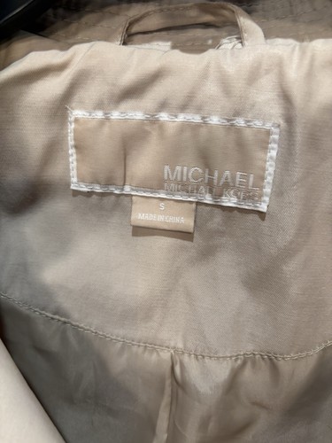 {Michael Kors} Trench/Rain Coat-Khaki w/Faux Leather Trim Knee Length Sz-S - Picture 7 of 8