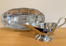 Gravy Boat & Serving Tray Stainless Non-Tarnish Carefree Ever Bright Chrome