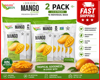 2PACK Paradise Green Premium Dried Mango Slices, 8 Bags, NON-GMO, Gluten Free