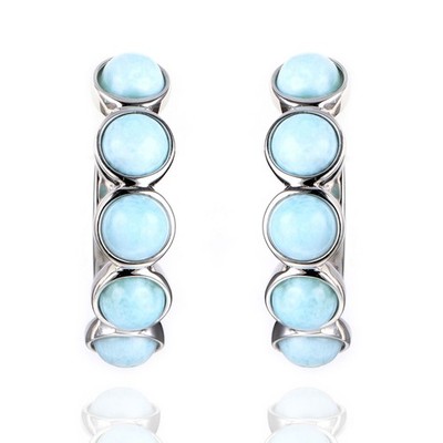 925 Sterling Silber 5 mm Runde Natur Edelstein Larimar Creolen.