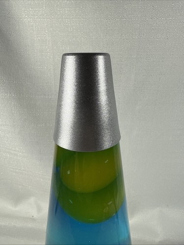 Lava Lamp 14 Inch Silver Base with Yellow Green Wax in Blue Liquid On/Off Switch - Picture 5 of 13