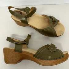 Dansko Green Leather Clog Sandals Womens 40 Ankle Strap Heels Comfort Shoes