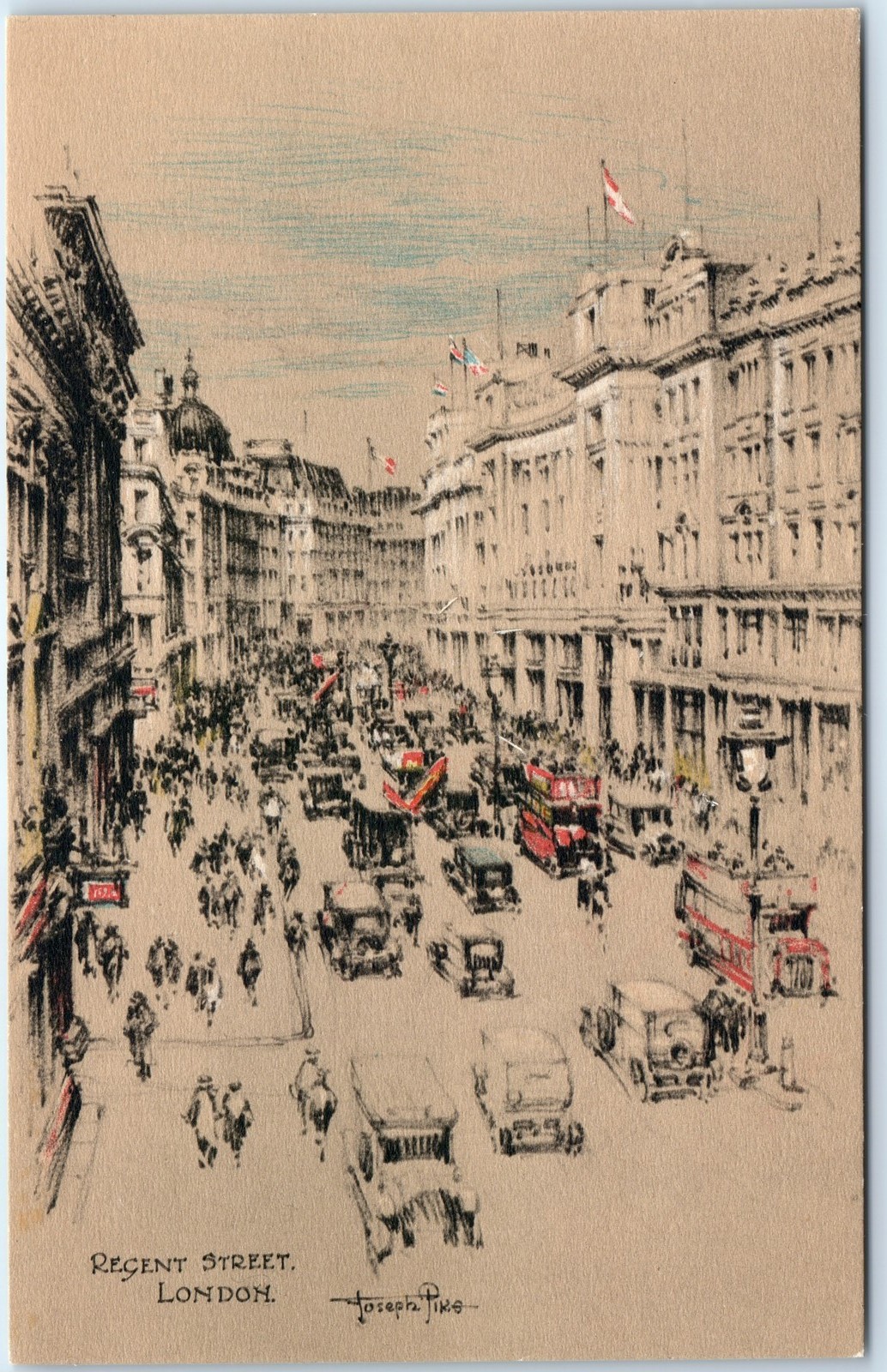 c1920s London, UK Regent Street Shop Joseph Pike Double-Decker Buses Cars A350