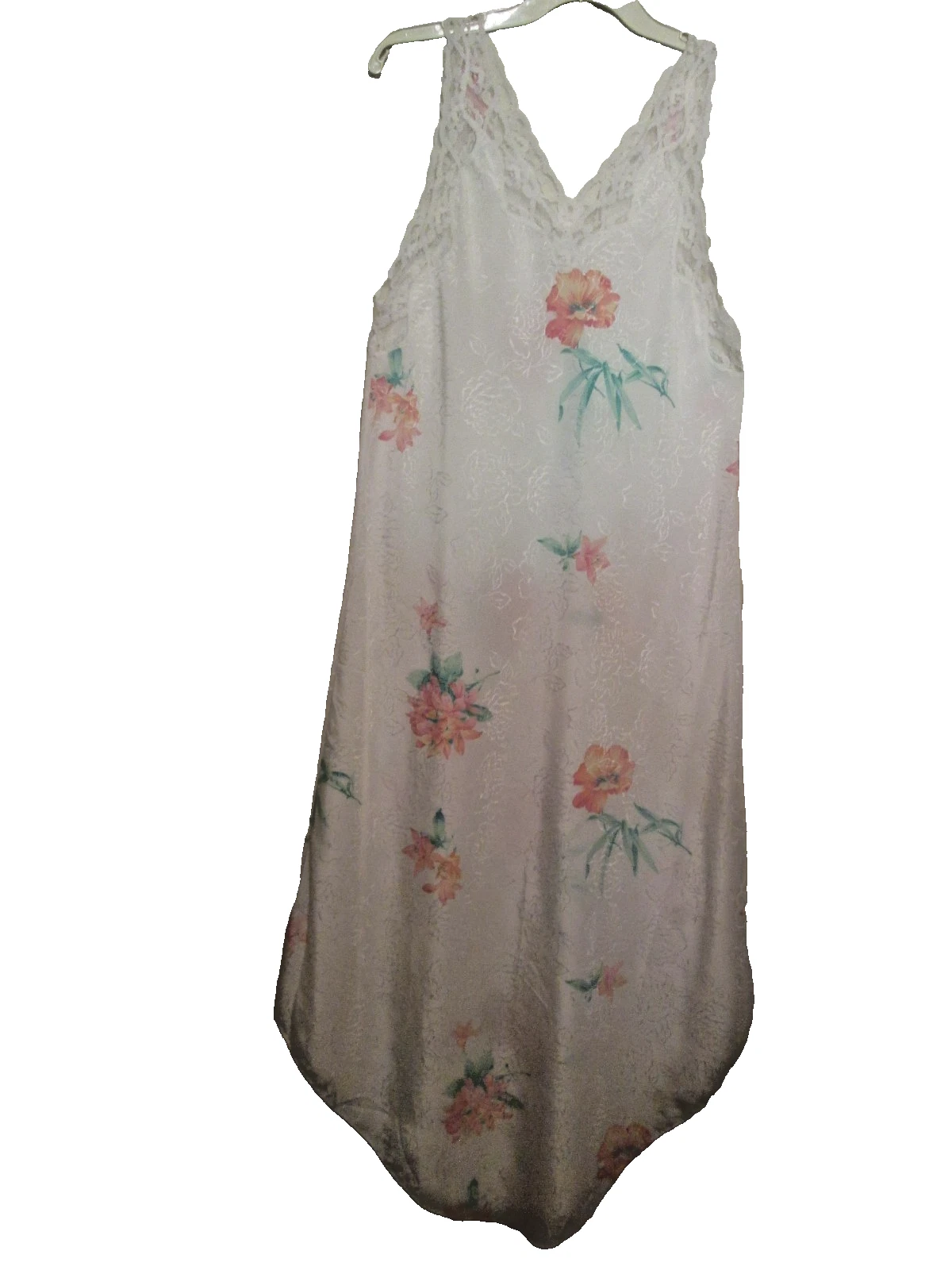 Camicia da notte vintage Givenchy Intimite Paris raso avorio con scollo a V pizzo giglio arancione taglia S