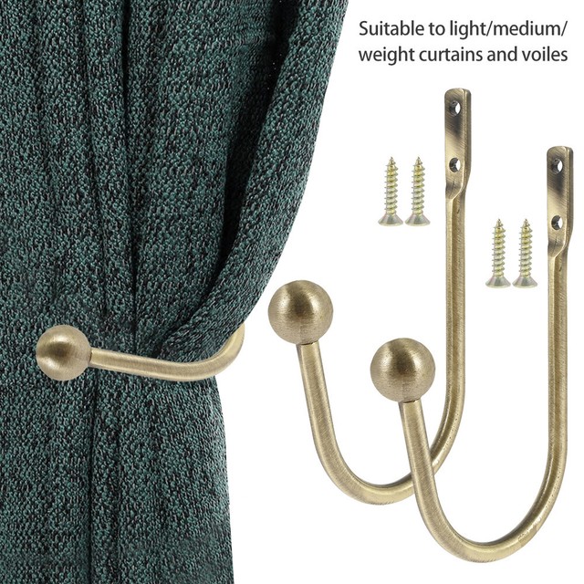 2pcs Window Curtain Hold Backs Tie Back Hooks Metal Ball Holdback