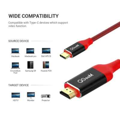 QGeeM USB C to HDMI 4K 60Hz Cable USB Type C to HDMI Adapter USB-C HDMI Thunderb