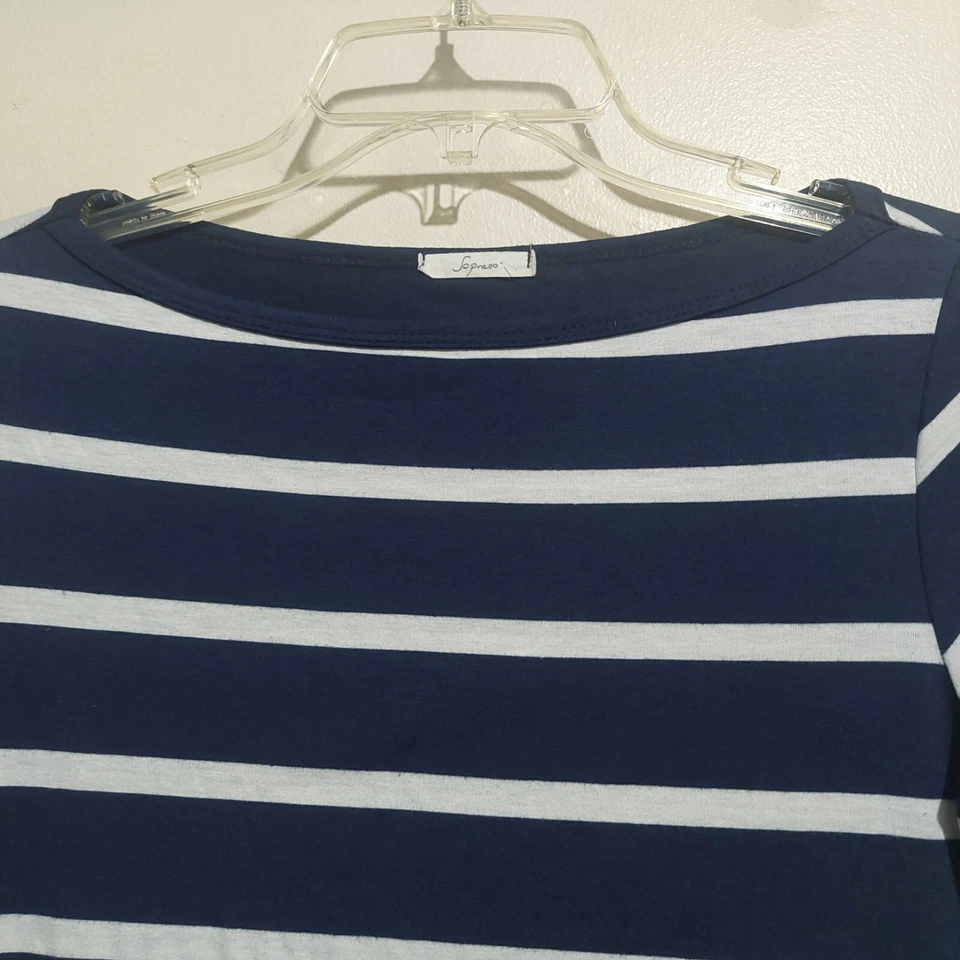 Vestido soprano para mujer medio elástico mangas 3/4 hasta la rodilla azul marino blanco a rayas Foto 2 de 4