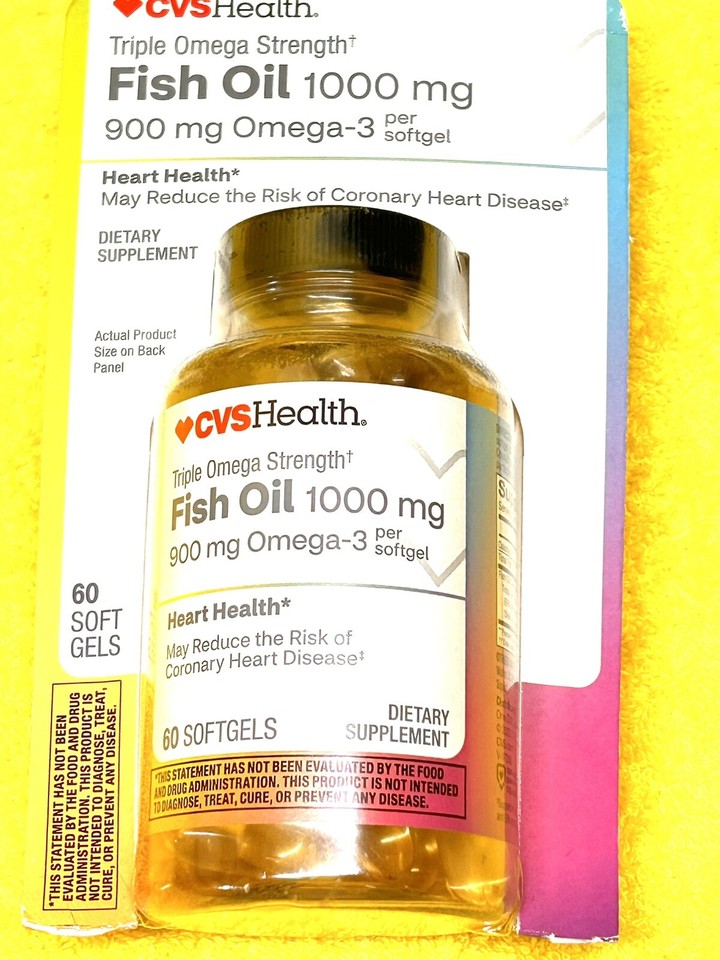 CVS Triple Omega FISH OIL 1000mg OMEGA-3 900mg 60 Softgels Exp 10/2025 ...
