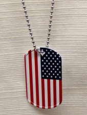 Lot of 10 USA Flag Full Color Military Dog Tag ~ Stainless Steel plus  30" Chain