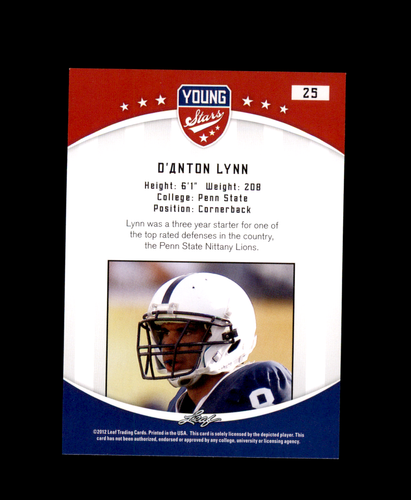 2012 Leaf Young Stars Draft #25 D'Anton Lynn Penn State PSU Jets Ravens - Picture 2 of 2