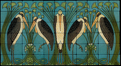 Art Nouveau Marabou Stone Marble Tile Mural Backsplash 44x24 William Morris 