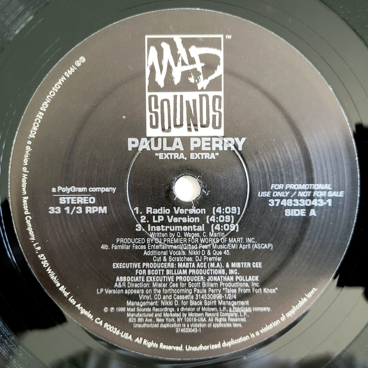 1998 - PAULA PERRY - EXTRA, EXTRA - MAD SOUNDS RECORDS PROMO - DJ 