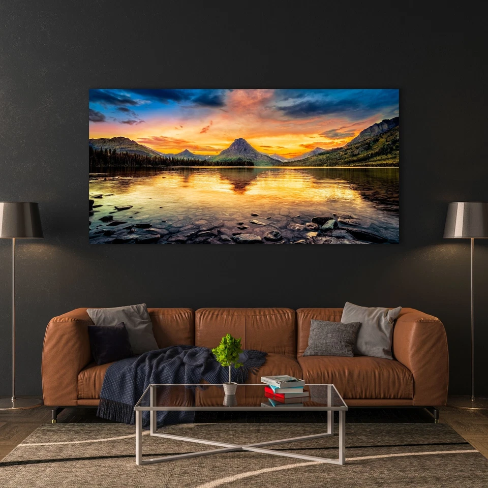 Arte de parede em tela do Parque Nacional das Montanhas Rochosas, impressão de pôster Sunset Mountain. - Imagem 2 de 4