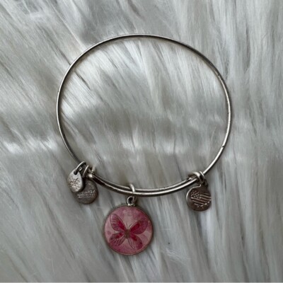 Alex and Ani Rafaelian Silver Pink Resin Butterfly Charm Bangle