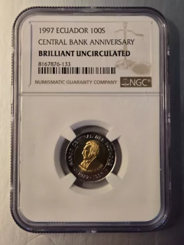 1997 Ecuador 100S Central Bank Anniversary NGC Brilliant Uncirculated