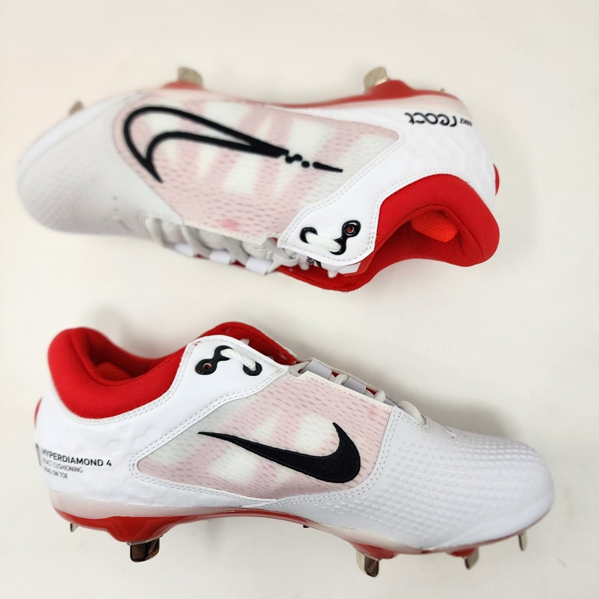 Nike Softball Cleats Womens 9.5 White Red Hyperdiamond 4 