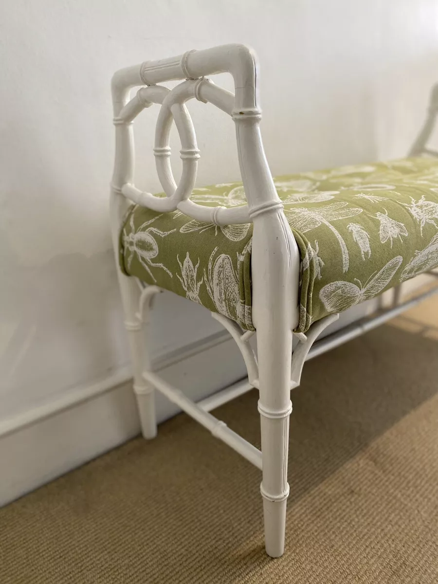 Chippendale White Faux Bamboo Upholstered Bench eBay