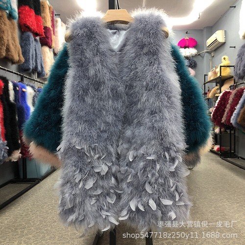Women Vest Oversized Fur Camisole Furry Turkey Feather Ostrich Long V-neck Vest - Picture 10 of 30